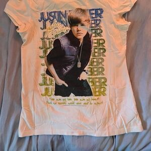 Justin Bieber Kids Tee - White with Blue and Green